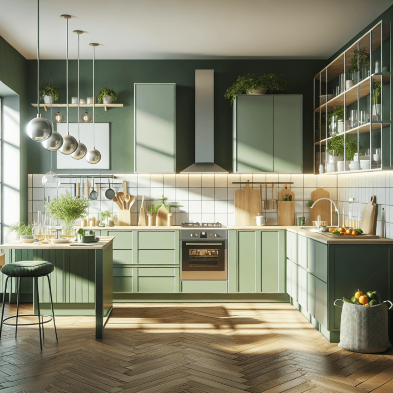grüne Küche im skandinavischen Stil-Essen