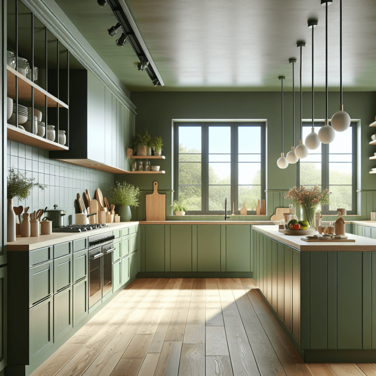 grüne einzeilige Küche-Essen