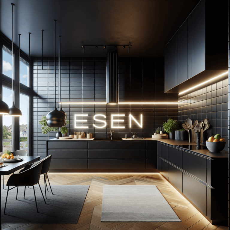 schwarze Anrichte Küche-Essen