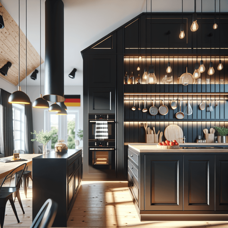 schwarze Freistehende Küche-Essen