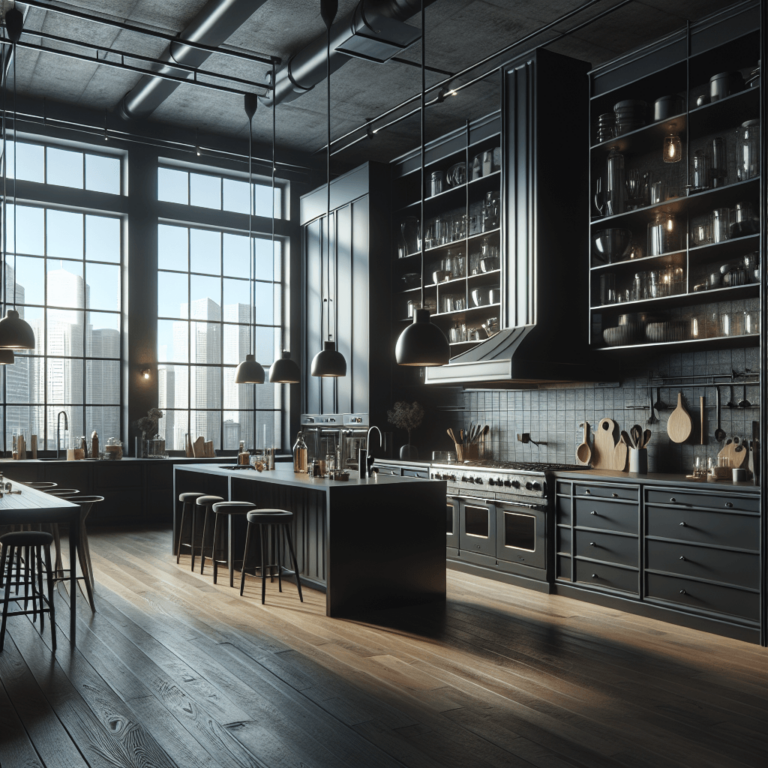 schwarze Industrial Style Küche-Essen
