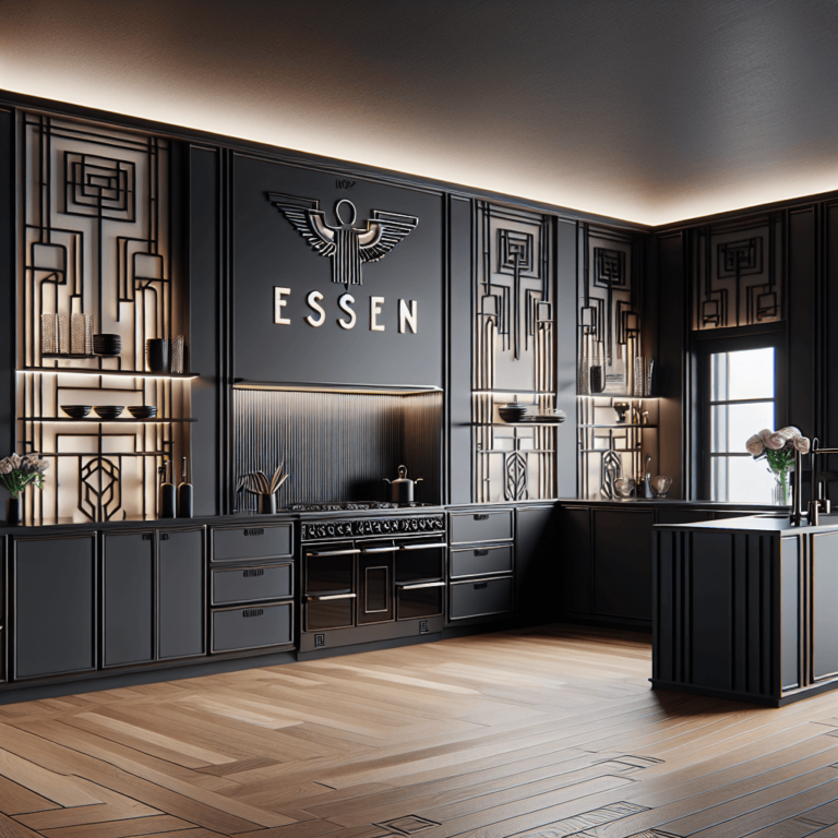 schwarze Küche im Art-Deco-Stil-Essen