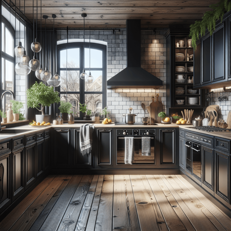 schwarze Küche im Shabby Chic Stil-Essen