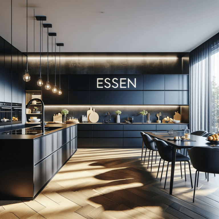 schwarze Küche im skandinavischen Stil-Essen