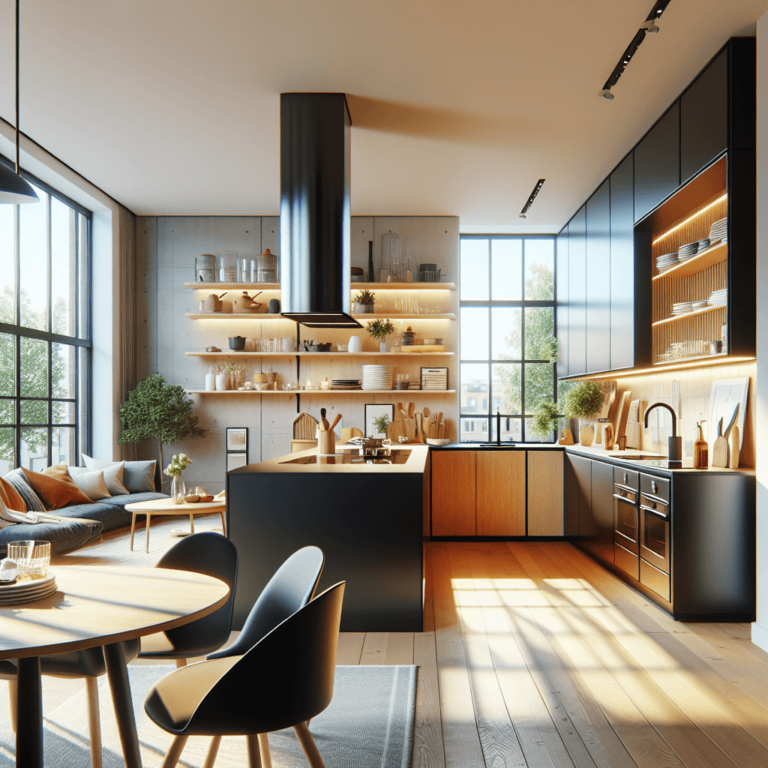 schwarze Küche in L-Form-Essen