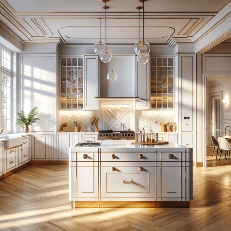 weiße Küche im Art-Deco-Stil-Essen