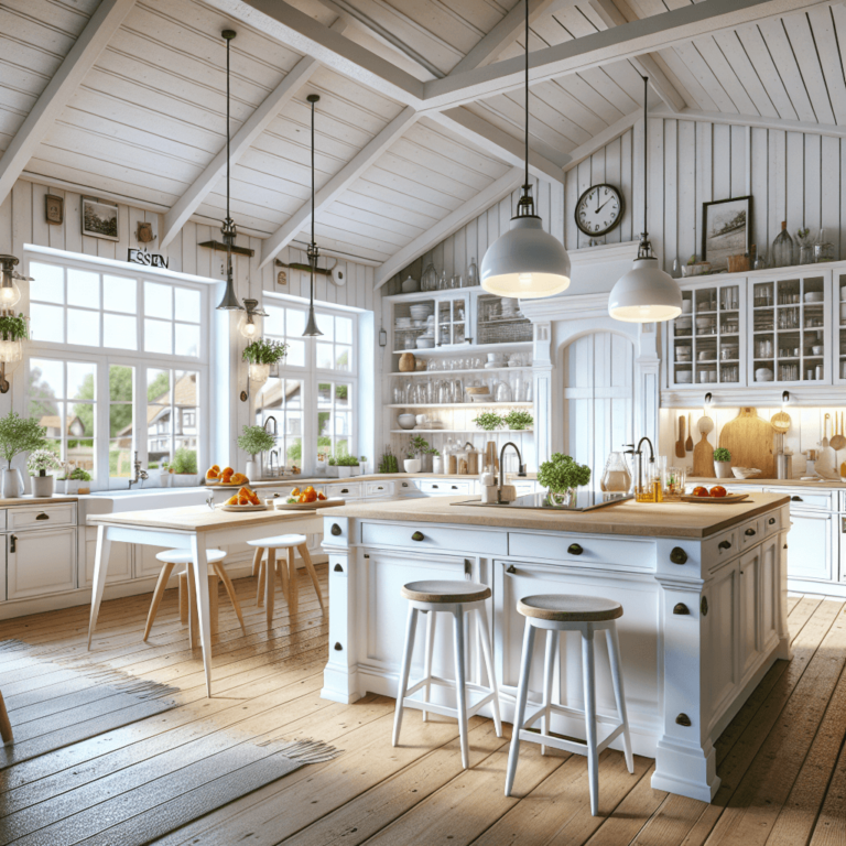 weiße Küche im Bauernhausstil-Essen
