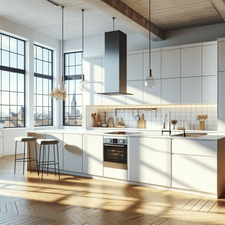 weiße Küche im Loftstil-Essen