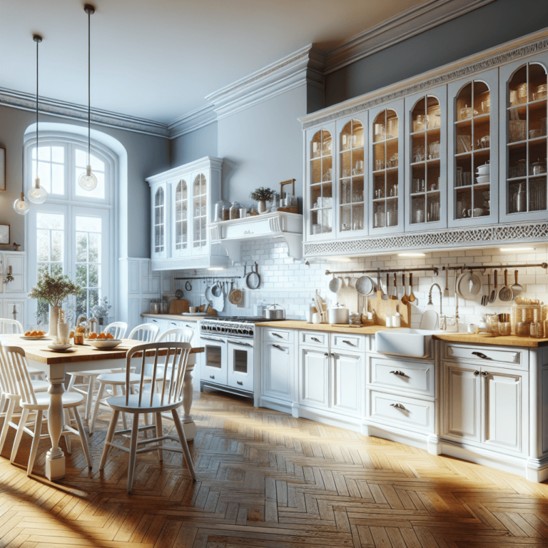 weiße Küche im Vintage Chic Stil-Essen