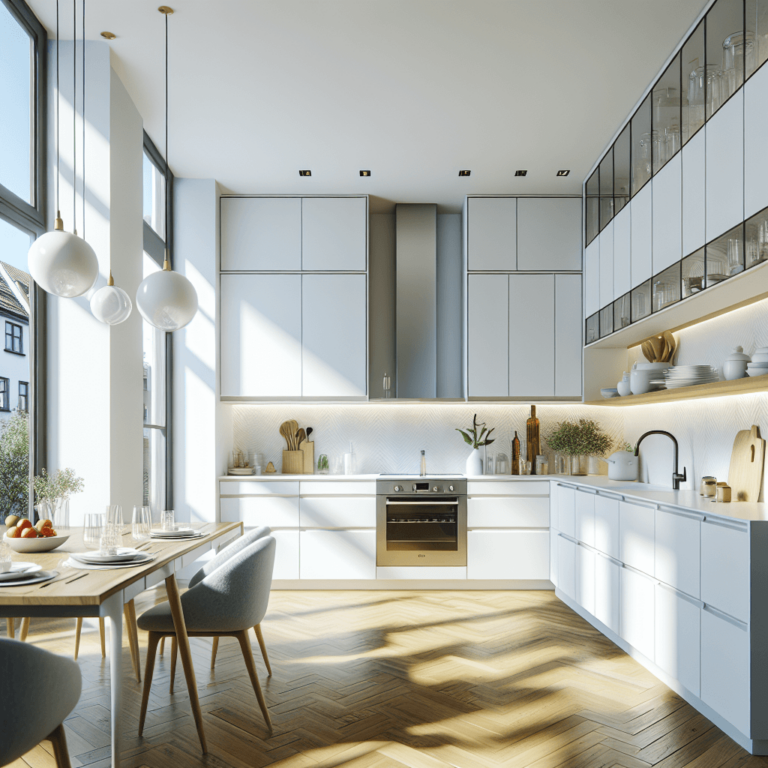 weiße Küche im skandinavischen Stil-Essen